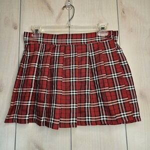 Red Plaid Pleated Tartan School Girl Skirt‎ S/M Clueless Academia Cheerleading